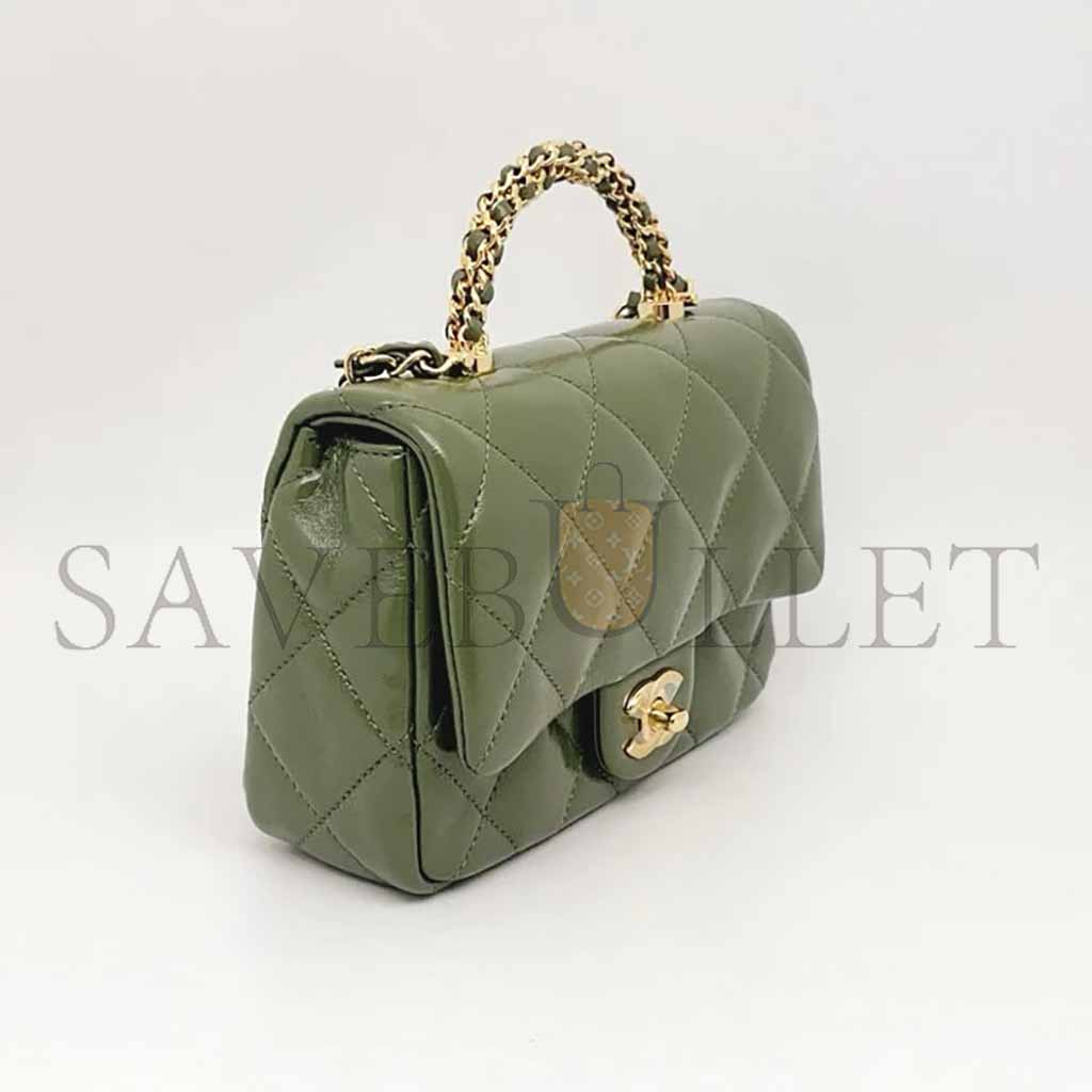Ch*el classic mini bag with green handle as5032 (19*14*8.5cm)